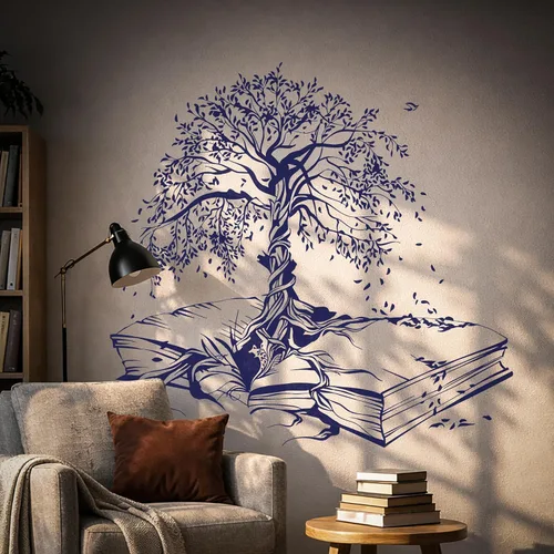Miniatura 19 de Vinilo adhesivo para pared, diseño de árbol de hojas, biblioteca de conocimiento, sala de lectura, decoración grande (ig5200)