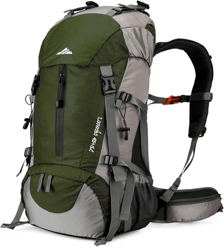 Mochila Loowoko de 50 l para senderismo, impermeable, con cubierta para la lluvia, mochila esencial para acampar, mochila ligera de 45 + 5 litros