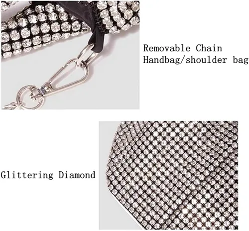 Miniatura 6 de Bolso de mano con diamantes de imitación para mujer, bolso de mano de noche para mujer, fiesta, graduación, cóctel, boda