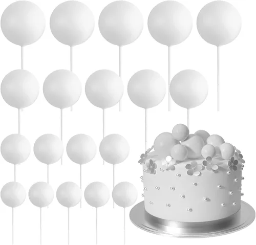 Miniatura 32 de ASTARON 20 piezas de decoración de bolas para pastel, mini globos, decoración de pastel con palos, bolas de pastel plateadas para graduación, boda