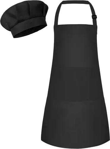 Conjunto de Delantal y Gorro de Chef para Niños, Delantal Infantil Ajustable con 2 Bolsillos, para Niños Chef y Pintura, Cocinar, Hornear