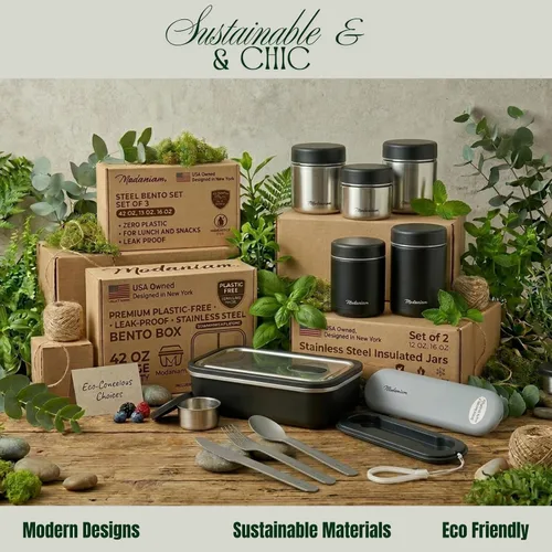 Miniatura 3 de Modaniam Caja Bento de acero inoxidable para adultos, 42 onzas, contenedores de almuerzo de acero inoxidable, lonchera de metal, contenedores