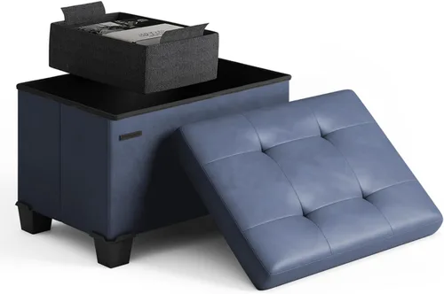 Miniatura 20 de Cubo otomano de almacenamiento con cubo pequeño, otomana cuadrada de 15 pulgadas con almacenamiento para sala de estar y dormitorio, reposapiés