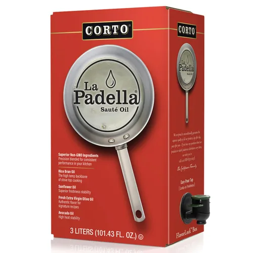 Corto La Padella® Aceite de cocina de alto punto de humo. Mezcla de aceite salteado de grado chef con aceite de salvado de arroz, aceite de girasol,