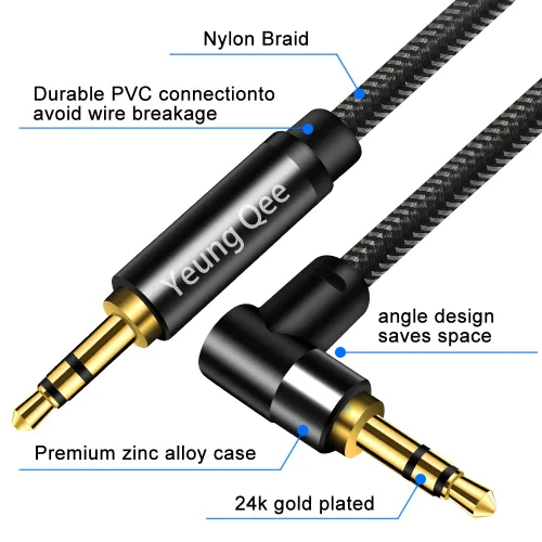 Miniatura 4 de Cable auxiliar de 0.138 in de 3 pies, cable de audio estéreo trenzado de nailon de 0.138 in macho a macho, adaptador de entrada auxiliar
