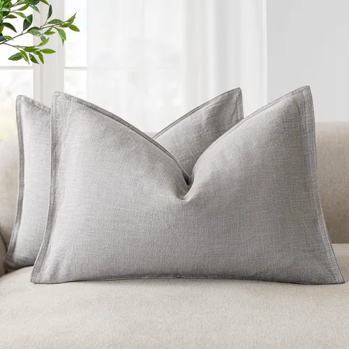 Miniatura 80 de Foindtower Paquete de 2 fundas de almohada decorativas de lino y liso, funda de cojín decorativa suave, estilo bohemio campestre para silla, sofá