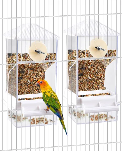 Miniatura 14 de Hamiledyi - Set de comederos sin ensuciar para pájaros con dispensador de agua, contenedor de semillas para periquitos, comedero automático