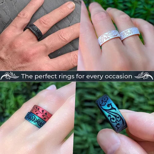 Miniatura 3 de Anillo de silicona Knot Theory en Filigrana, Floral, Corazones o Laurel - Banda de boda de silicona grabada de doble capa, para actividades