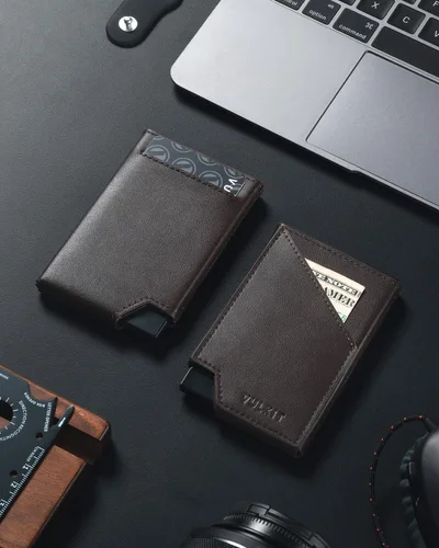 Miniatura 6 de VULKIT Cartera para tarjetas desplegable con bloqueo RFID, funda delgada de aluminio con bolsillo para dinero de negocios para tarjetas de crédito