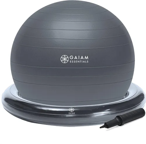 Miniatura 8 de Kit de pelota de equilibrio y base Gaiam Essentials, silla de pelota de yoga de 65 cm, pelota de ejercicio con base de anillo inflable