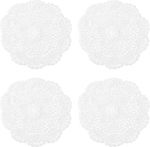 Miniatura 9 de WLLHYF Juego de 4 manteles individuales de ganchillo vintage blancos de 4 pulgadas, redondos, de algodón, hechos a mano, para manualidades, mesas
