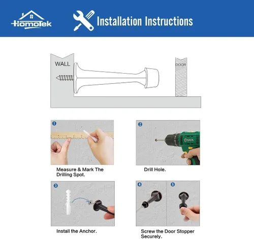 Miniatura 6 de HOMOTEK Paquete de 20 topes de puerta rígidos sólidos resistentes con punta de goma suave, tope de puerta fundido de zinc para proteger la pared