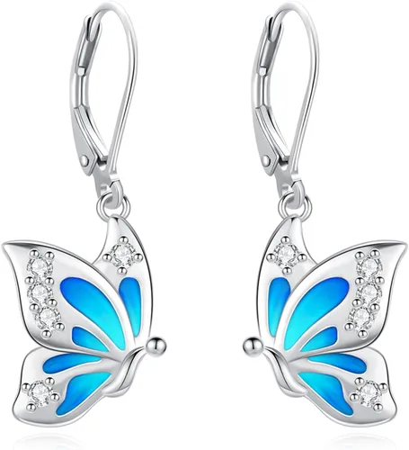 Miniatura 197 de Aretes colgantes de plata de ley con diseño de árbol de la vida, flor, abeja, animales, gato, colibrí, piedra lunar, turquesa, aretes con cierre
