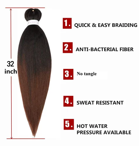Miniatura 2 de Extensiones de cabello trenzado preestirado profesional de ganchillo de 32 pulgadas, 8 paquetes de cabello sintético Yaki trenzado de ganchillo