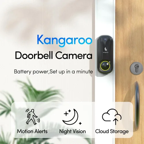 Miniatura 2 de Timbre inalámbrico canguro + timbre, cámara HD, fácil instalación, batería de detección, detección de movimiento, WiFi 2.4G, alertas en tiempo real