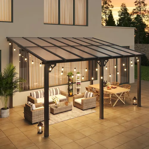Miniatura 23 de Aoxun Pérgola de 8 x 5 pies para patio, cenador con techo inclinado, pérgola para parrilla grande montada en la pared, toldos resistentes