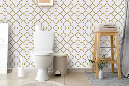 Miniatura 4 de Safiyya Papel tapiz despegable y adhesivo de 393" x 17.7 pulgadas, papel de contacto dorado blanco, autoadhesivo, removible, papel tapiz moderno