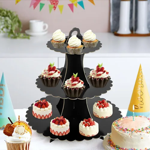 Miniatura 7 de Soleebee Soporte para Cupcakes de 3 Niveles, Torre de Cupcakes de Cartón, Torre de Soporte para Pasteles de Postre para Decoración de Cumpleaños