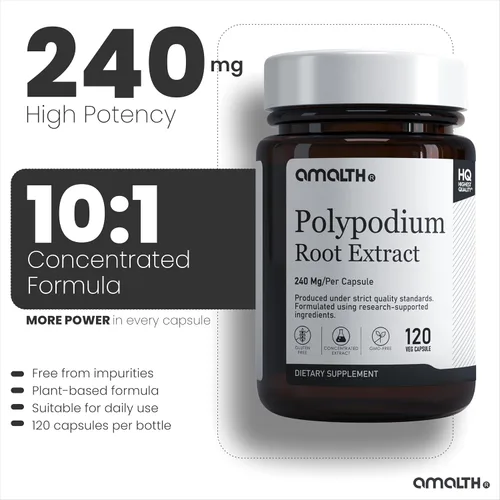 Miniatura 3 de AMALTH Polypodium Leucotomos Cápsulas 240 mg Suplemento de extracto de Polypodium Leucotomos Suplemento de extracto de Polypodium Leucotomos