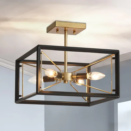 Miniatura 10 de AGV LIGHTING CL035S Lámpara de Techo Moderna de Montaje al Ras, Lámpara de Techo Cuadrada, Base E12 3 Luces, L12 x W12 x H7, Acabado Negro Mate