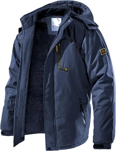 Miniatura 11 de Chaqueta de esquí para hombre, de invierno, con forro polar cálido, impermeable, cortavientos, con capucha, para montaña, senderismo, nieve y lluvia