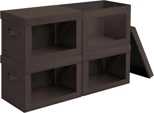 Miniatura 57 de Homsorout Contenedores de almacenamiento con tapas, organizadores pequeños de tela con ventana, contenedores de almacenamiento plegables para ropa