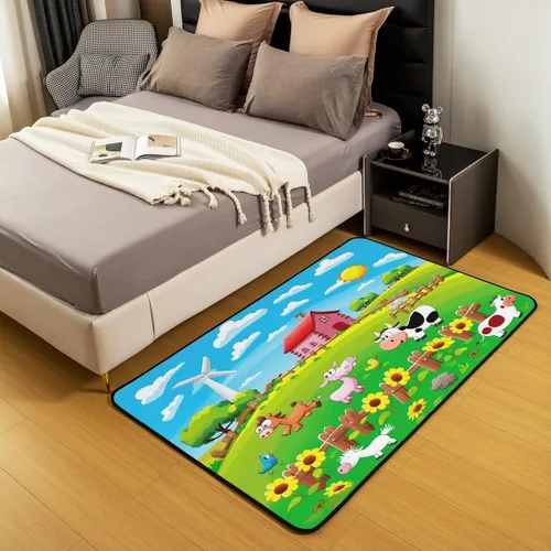 Miniatura 5 de Alfombra decorativa de 4 x 5 pies con diseño de cerdo y pollo y perro, alfombra de sala de estar de animales de granja para decoración rústica