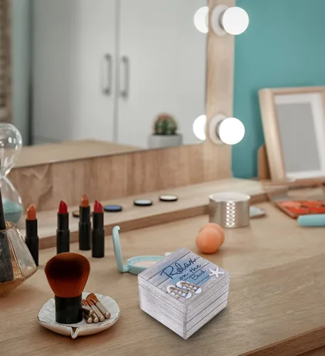 Miniatura 7 de CoTa Global Aqua Sky Relax - Caja de madera grande hecha a mano con sandalias y decoración de estrella de mar, decoración del hogar, organizador