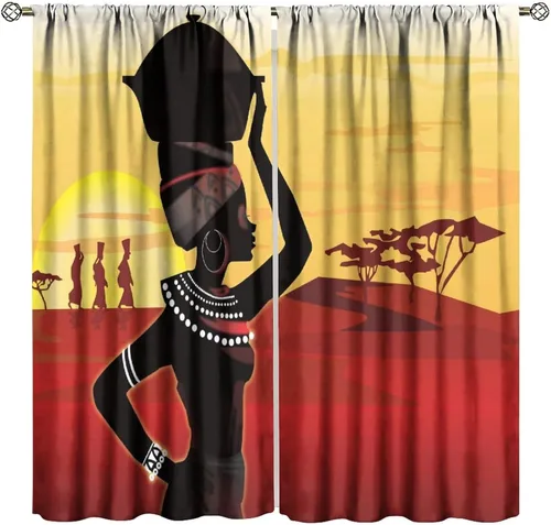 Miniatura 43 de Cortina de mujer africana, con estampado étnico tribal y étnico, reducción de ruido, para dormitorio, sala de estar, cortinas con aislamiento