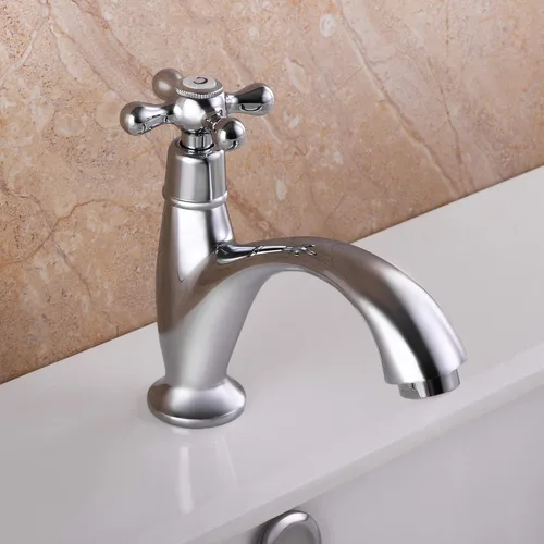 Miniatura 6 de SKOWLL Grifo de agua fría de una sola manija, grifo de fregadero de baño de montaje en cubierta de cromo pulido, grifo de lavabo de tocador de baño