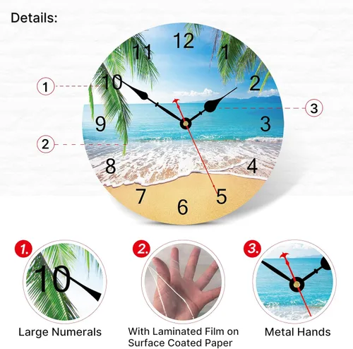 Miniatura 3 de TAHEAT Reloj de pared de palmera de 8 pulgadas, pequeños relojes náuticos costeros para baño, decorativo, funciona con pilas, silencioso, sin