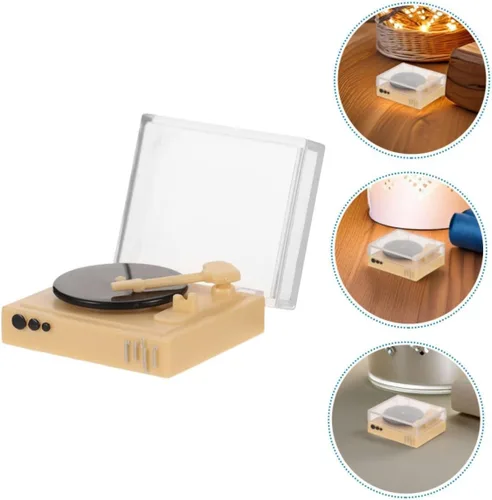 Miniatura 7 de 2 piezas de tocadiscos de vinilo en miniatura realista – 1:12 escala retro casa de muñecas tocadiscos en miniatura, mini tienda de exhibición