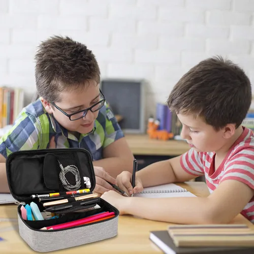 Miniatura 7 de Estuche para lápices de gran capacidad, bolsa de tela Oxford, bolsa de almacenamiento para rotuladores de lápices, soporte para papelería para Gris