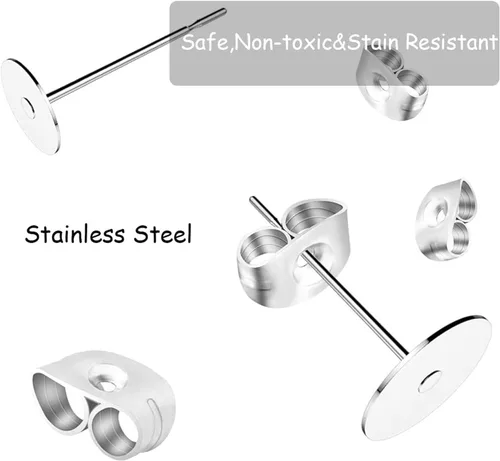 Miniatura 6 de N NOROCME 665 postes de aretes con pinzas de pegamento para joyas, fabricación de joyas de acero inoxidable, aretes hipoalergénicos y dorsos, aretes