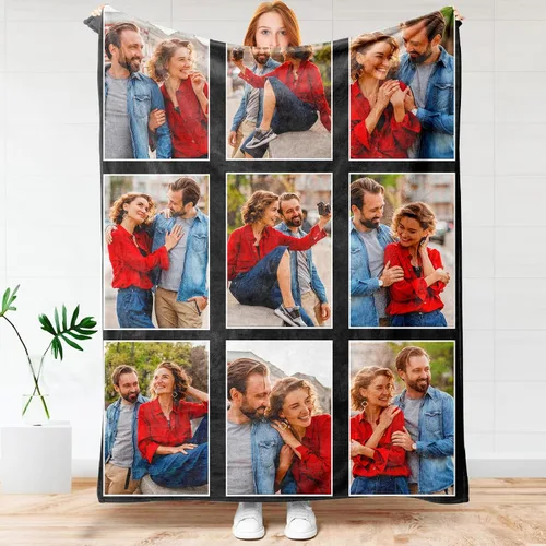 Miniatura 2 de Manta personalizada con imagen, manta personalizada con texto de fotos, manta de fotos personalizada para mamá, papá, hermana, amigos, para 9 fotos