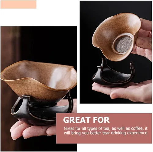 Miniatura 5 de UPKOCH Filtro de té de cerámica Filtro de té de porcelana Infusor de té de hojas sueltas para ceremonia de Gongfu Kungfu con compacto tamaño de 2.34