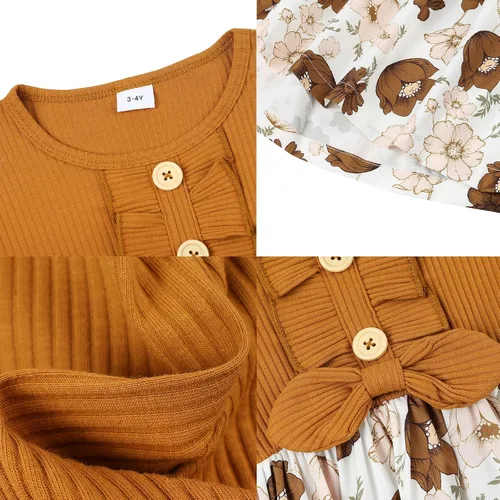 Miniatura 6 de PATPAT - Vestido de manga larga con estampado de flora para niña pequeña, otoño e invierno