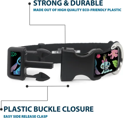 Miniatura 4 de Buckle-Down Ohana Means Family/Stitch & Scrump Poses/Tropical Flora Plastic Clip Collar, estrecho M/7-13 pulgadas