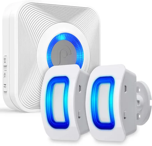 Miniatura 11 de Fosmon WaveLink - Timbre de puerta inalámbrico con rango de 500 pies, 58 melodías, 5 niveles de volumen e indicadores LED para hogar