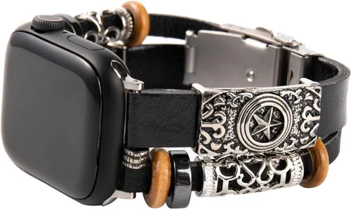 Correa compatible con Apple Watch 1.73", 1.65", 1.58", 1.5" (44, 42, 40, 38 mm) de cuero hechas a mano correa de cuentas bohemias para mujer y