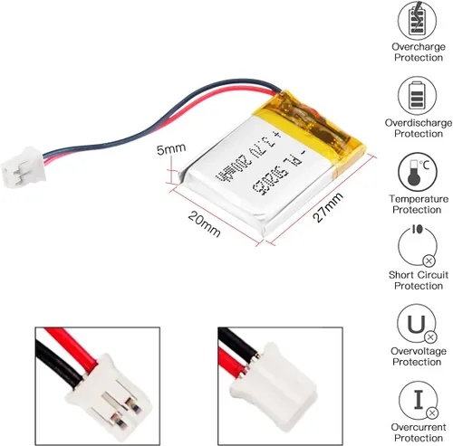 Miniatura 3 de Batería de 3.7V 200mAh 502025 Li-ion Li-Po recargable de iones de litio con conector de paso de 2P PH 0.079 in