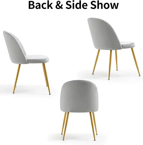 Miniatura 5 de Juego de 4 sillas de comedor de terciopelo, sillas de comedor modernas tapizadas de mediados de siglo, silla de acento sin brazos con patas doradas