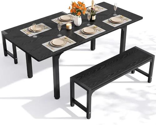 Miniatura 9 de Ahomly Juego de mesa de comedor extensible grande de 63 pulgadas para 4-6 personas con pivote inteligente de 180°, juego de mesa de cocina