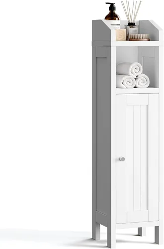 Miniatura 11 de VINGLI Armario esquinero de almacenamiento pequeño, soporte estrecho de almacenamiento de papel higiénico de 7.9 pulgadas con puerta vertical a