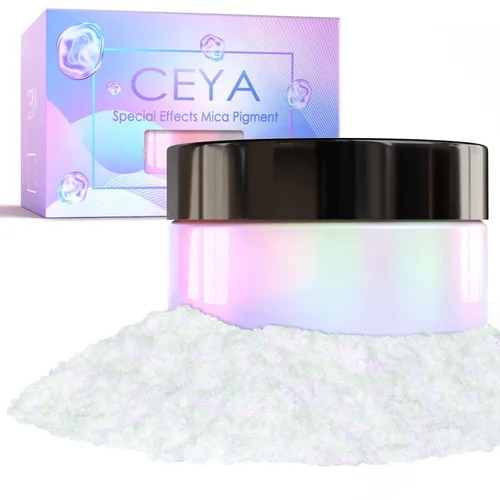 Miniatura 11 de Ceya Polvo de Mica de Interferencia, 50g/1.8oz Polvo de Uñas Cromado Blanco Hielo, Pigmento de Efecto Perlescente de Cambio de Color de Grado