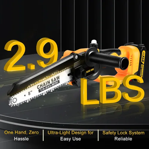 Miniatura 8 de Mini motosierra, motosierra eléctrica portátil de 8 y 6 pulgadas, actualización 2025, motosierra de cadena de mango pequeño inalámbrica con 2