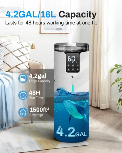 Miniatura 3 de Lacidoll Humidificador inteligente de 16 litros para habitación grande, humidificador para toda la casa para el hogar, 1500 pies cuadrados
