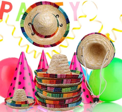 Miniatura 5 de Xplanet Paquete de 6 mini sombreros de fiesta mexicana de paja natural, mini sombrero de fiesta, suministros para fiestas