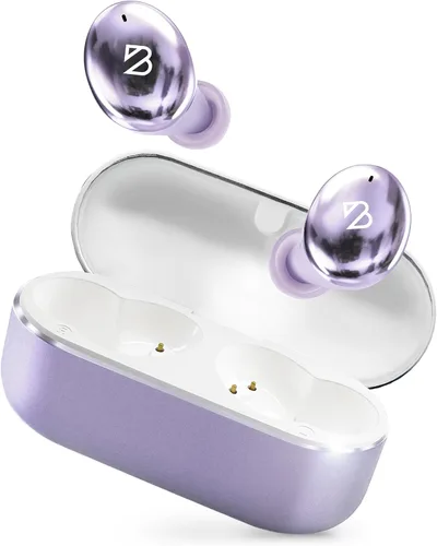 Tempo - Auriculares inalámbricos morados 30 para mujeres con orejas pequeñas, bonitos auriculares morados con micrófono, auriculares Bluetooth con