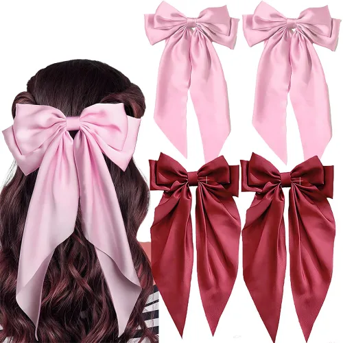 Miniatura 16 de Lazos para el cabello para mujeres - 3 piezas de grandes pinzas de cinta con borlas de cola larga, grandes pasadores de pelo para niñas